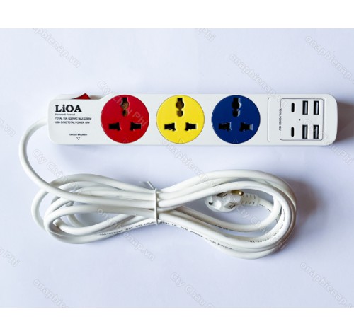 Ổ cắm điện USB LIOA 3DN4A2C15W dây 3 Mét