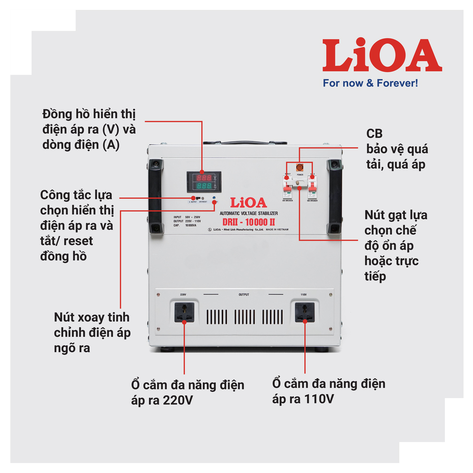 Ổn áp Lioa 10kva, 1 pha, dải điện 50v