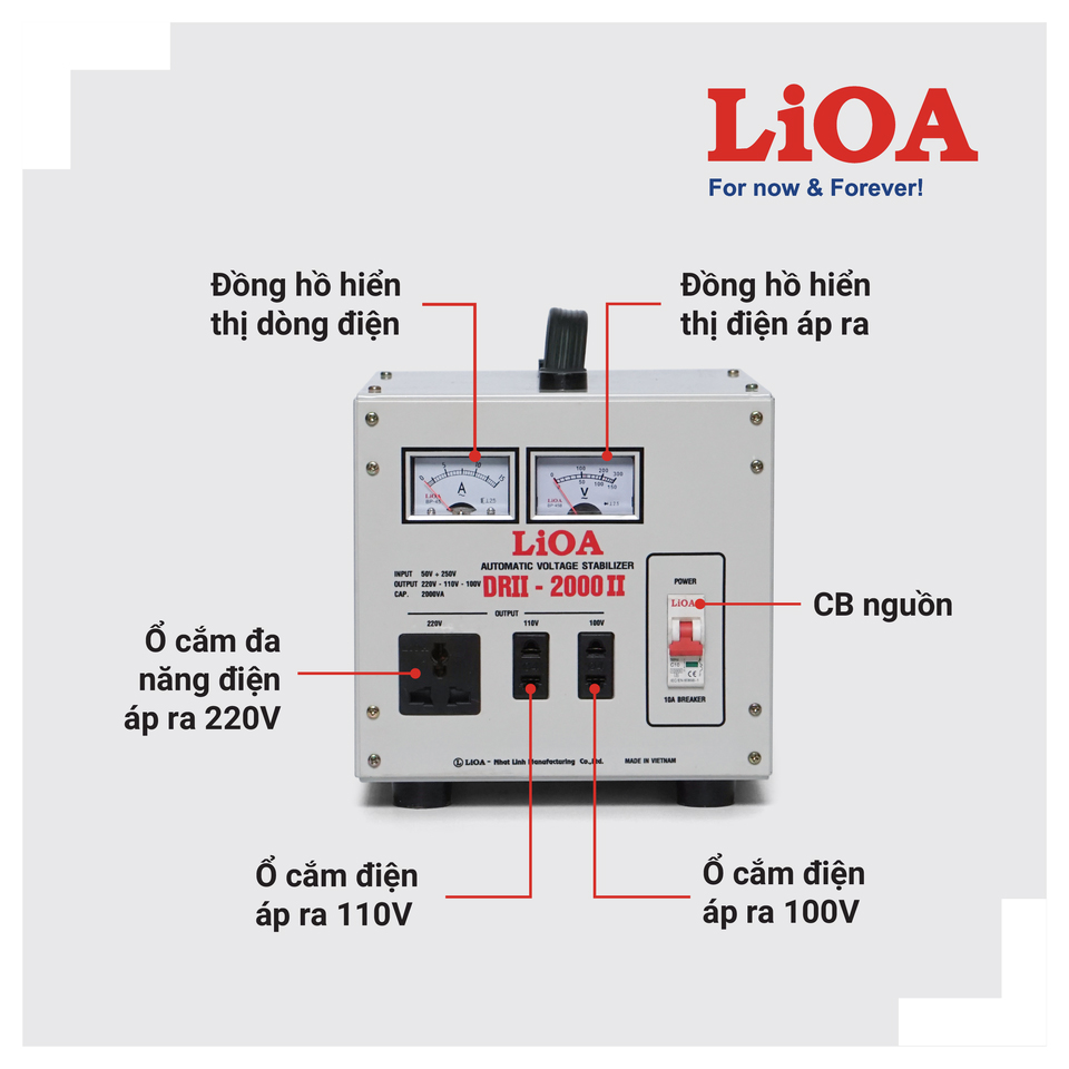 Ổn áp Lioa 2kva, 1 pha, dải điện 50v